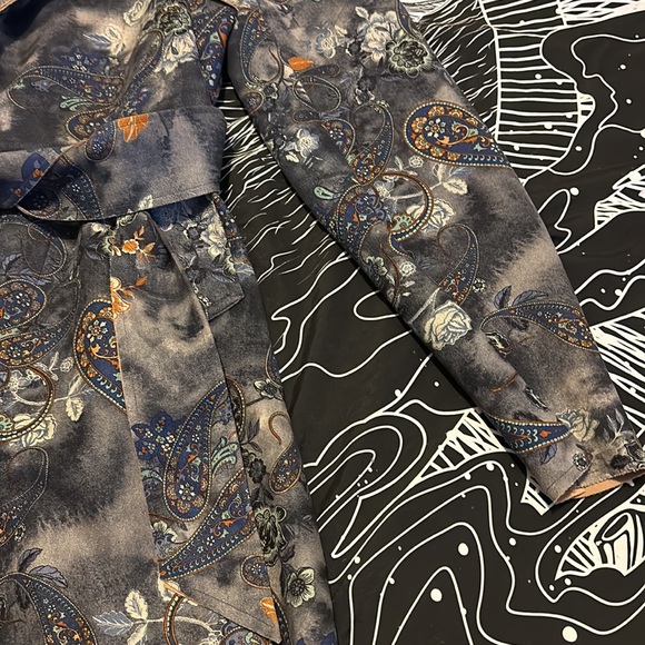 Beautiful tie dye/floral/paisley pattern faux suede wrap coat jacket size L - Picture 8 of 13
